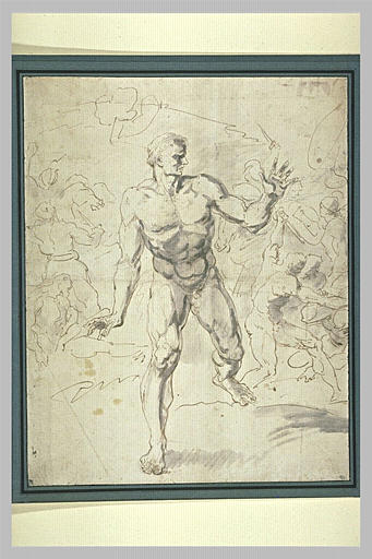 Homme nu s'enfuyant, au milieu d'une bataille