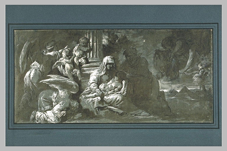 La Sainte Famille adorée par les anges