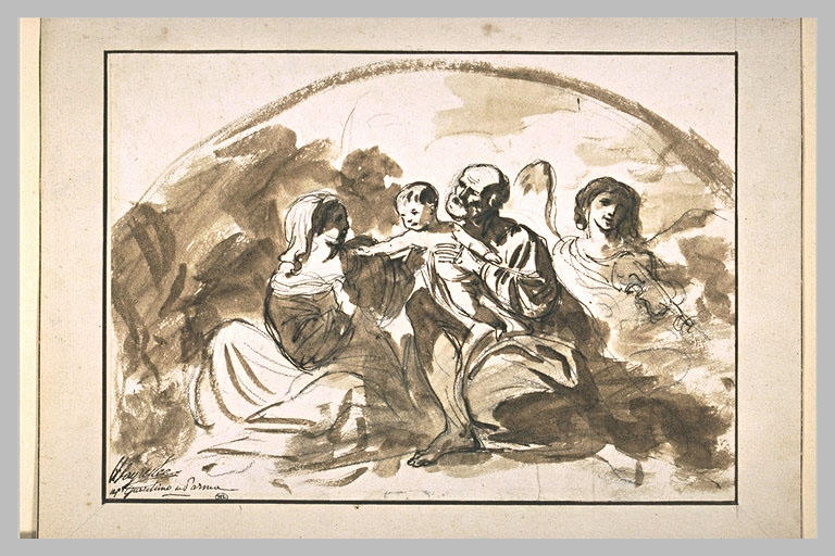 Sainte Famille et un ange jouant du violon