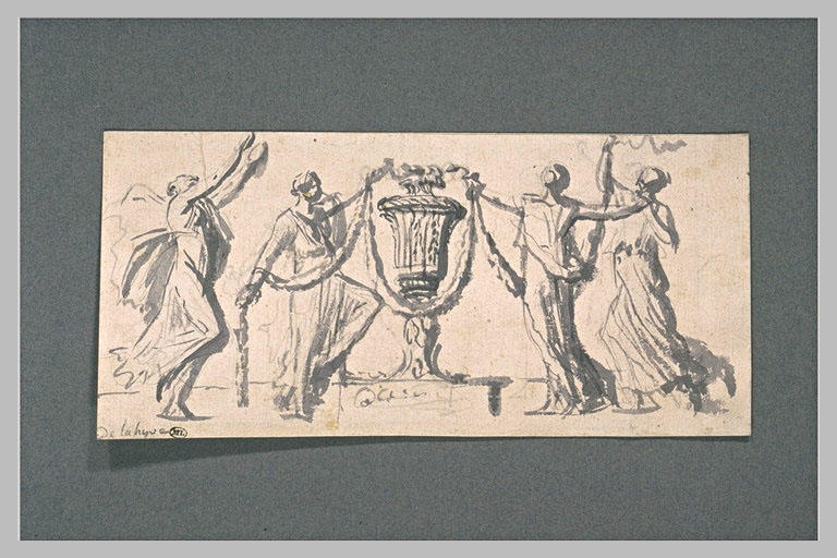 Quatre bacchantes tenant des guirlandes autour d'un vase