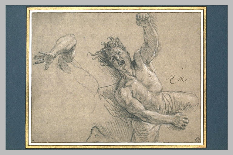 Homme demi-nu, tombant en criant