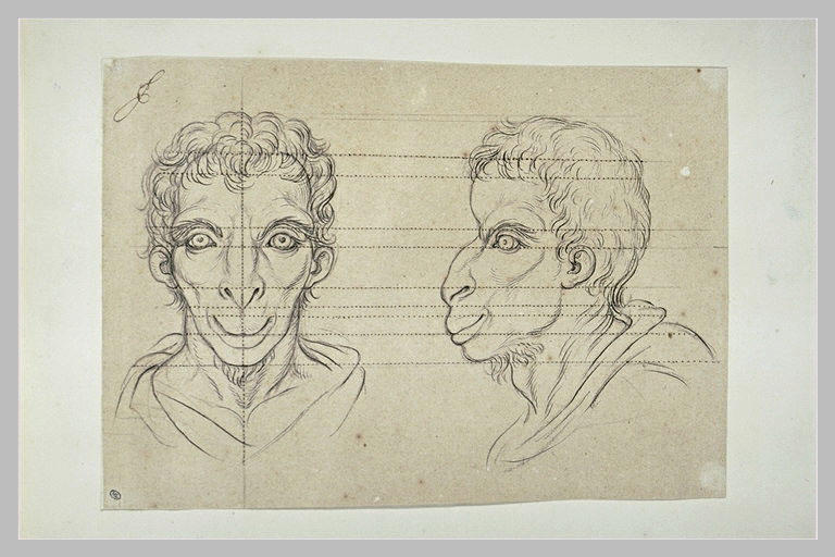 Deux têtes d'hommes en relation avec le chameaux