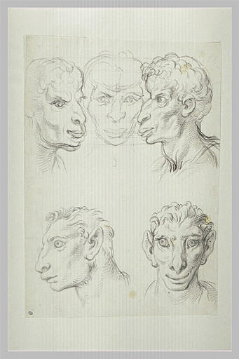 Trois têtes d'hommes en relation avec le chameau et deux têtes d'hommes...