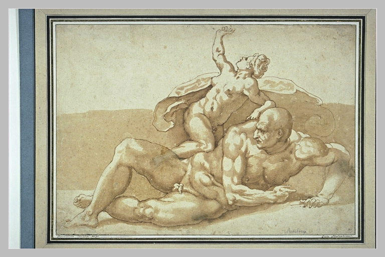 Un homme nu, étendu par terre et une femme