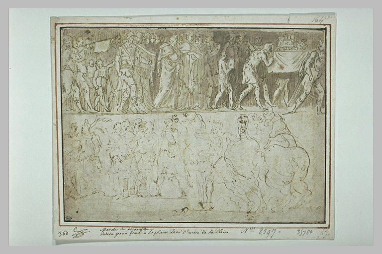 Deux frises : marche triomphale ; groupe de figures avec des chevaux