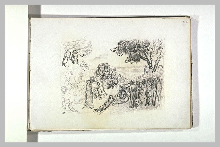 Assemblée de personnages près d'un arbre