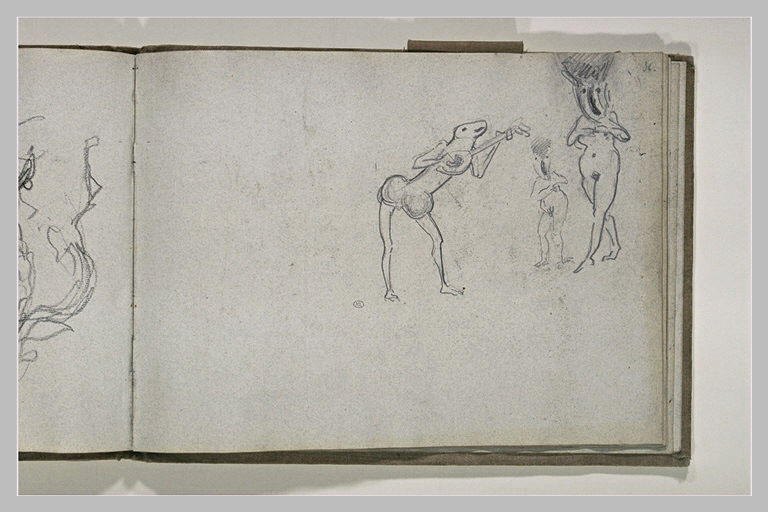 Caricature d'une figure donnant l'aubade à une autre figure