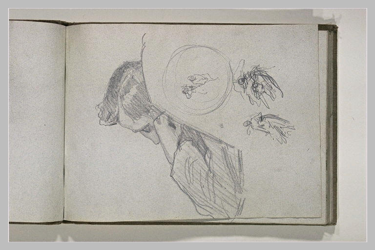 Buste d'homme endormi sur un dossier ; études de figures aîlées