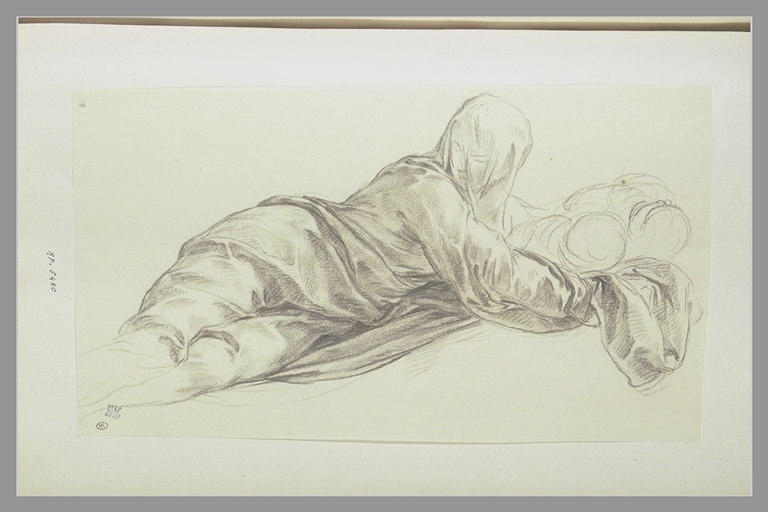 Etude de femme drapée et voilée, étendue et portant deux nouveaux-nés