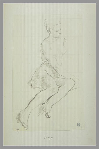 Etude de femme nue, assise, de trois quarts vers la droite