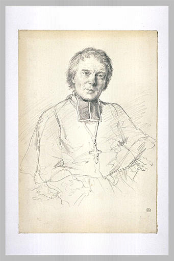 Portrait en buste d'un évêque en rabat et croix pectorale