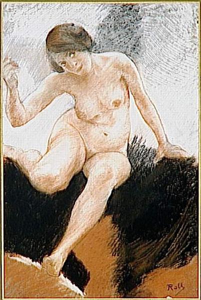 ETUDE DE FEMME NUE ASSISE DE FACE