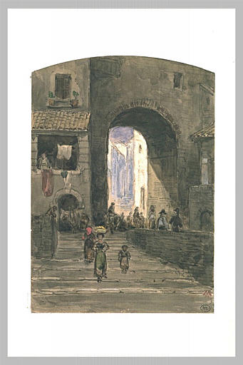 Vue d'une rue en escalier dans un bourg d'Italie