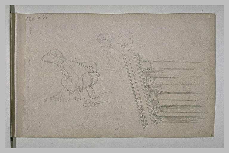 Colonnade, deux silhouettes et caricature
