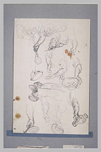 Etudes de mains tenant des verres, coupes, etc...