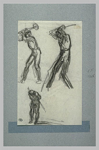 Deux études d'hommes pour Le fendeur de bois pastel de 1866 ; homme