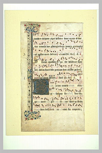 Feuille d'antiphonaire avec la lettre B ornée