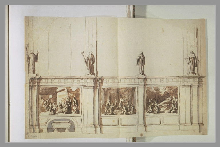 Projet de monument funéraire, avec des scènes de la vie de la Vierge