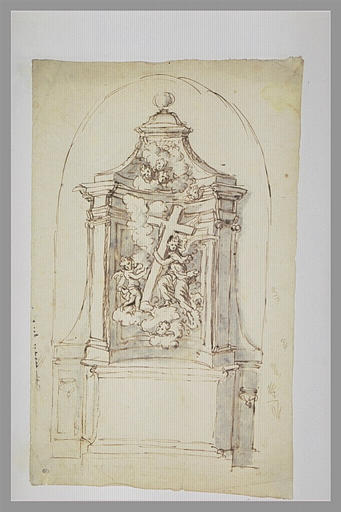 Autel et retable sculpté aux instruments de la Passion