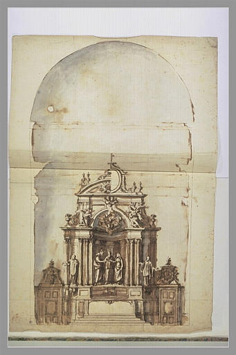 Autel et retable d'ordre corinthien, avec le Mariage de la Vierge