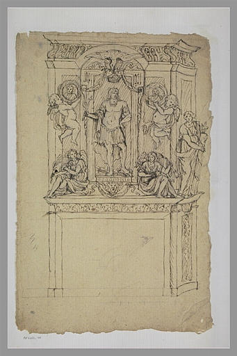 Cheminée monumentale avec groupe sculpté à la gloire d'un roi de France