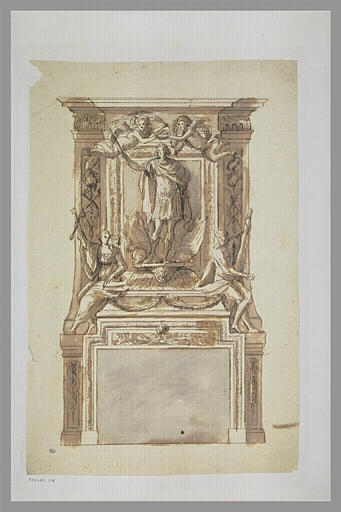 Cheminée monumentale avec groupe sculpté à la gloire d'un roi de France