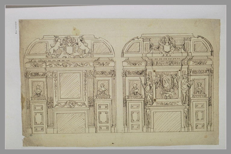 Extremité d'une galerie, coupe et élévation