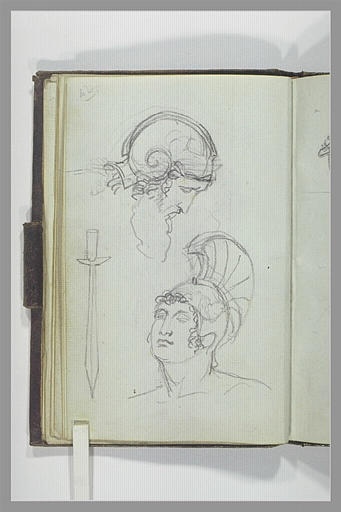 Tête d'homme barbu, casqué ; tête de jeune homme, casqué, glaive
