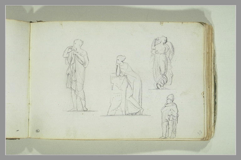 Quatre études d'après des statues ou des bas-reliefs antiques