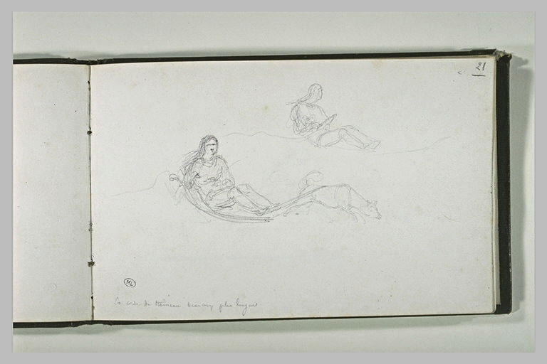 Deux études d'un lapon dans un traîneau tiré par un chien