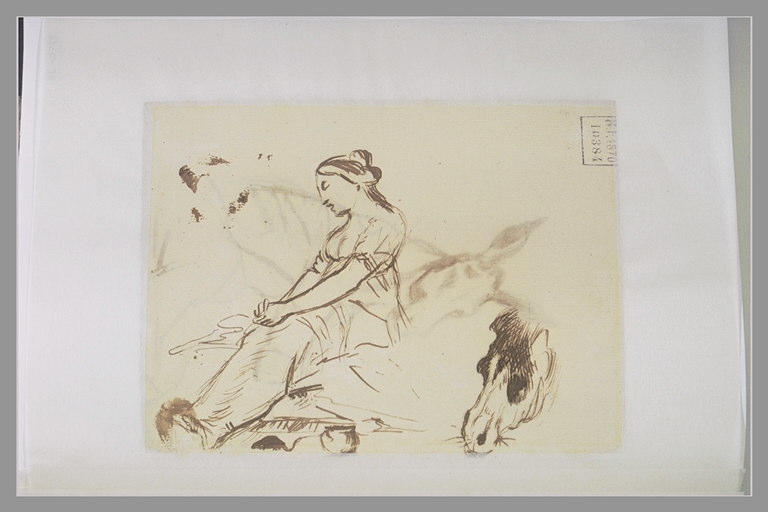 Tête d'âne ; femme assise