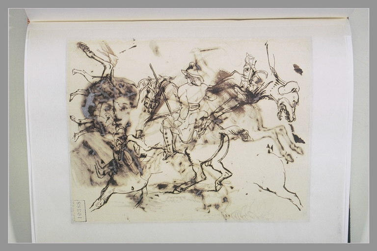 Cavalier ; études de chevaux et de chiens