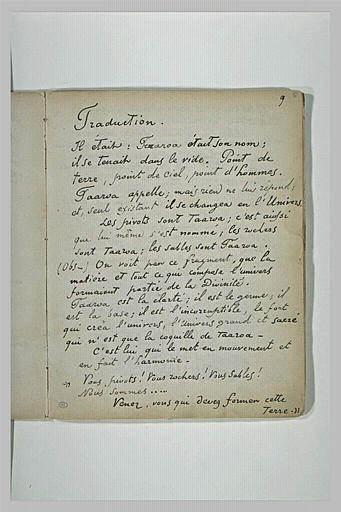 Texte manuscrit en langue française