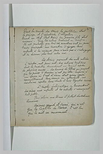 Texte manuscrit en langue française