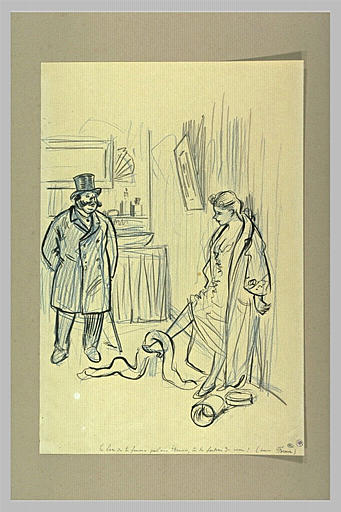 Une femme et un homme en redingote dans un cabinet de toilette