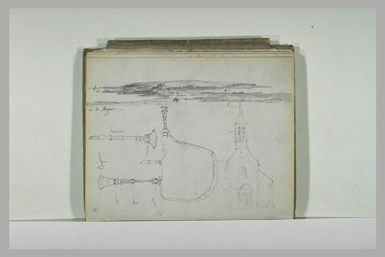 Etude de biniou, de façade d'église et de paysage