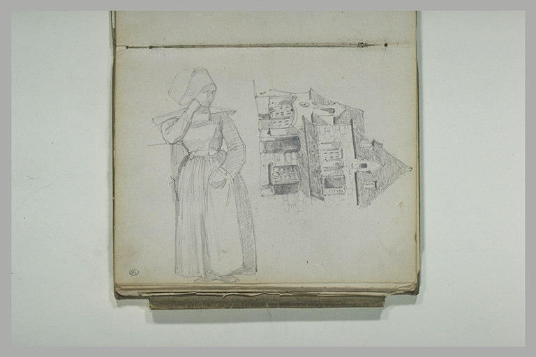 Vue d'une maison et d'une bretonne en pied