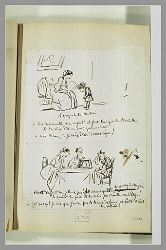 Caricatures : femme et petit collégien : couple bourgeois et un enfant