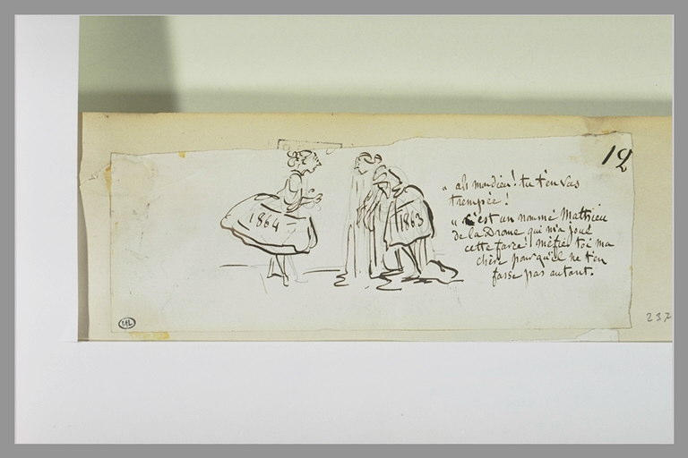 Caricature : dialogue entre l'année 1864 et l'année 1863 ruisselant d'eau