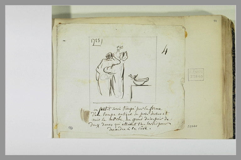 Caricature : tableau représentant deux femmes et une lampe antique