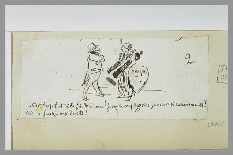 Caricature : un homme devant une femme symbolisant l'Europe