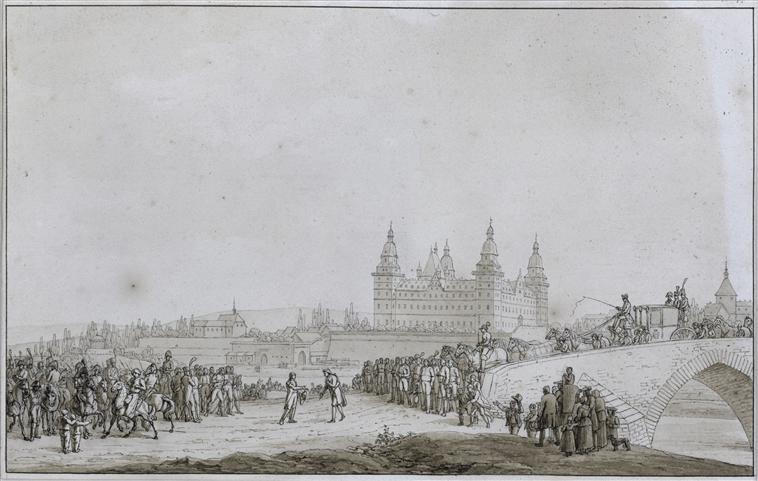 Aschaffenbourg le prince Primat vient au devant de l'empereur ; Le Baron Charles de Dalberg, prince Primat de Germanie, venant au devant de Napoléon Ier à Aschaffenbourg, le 2 octobre 1806 (autre titre)