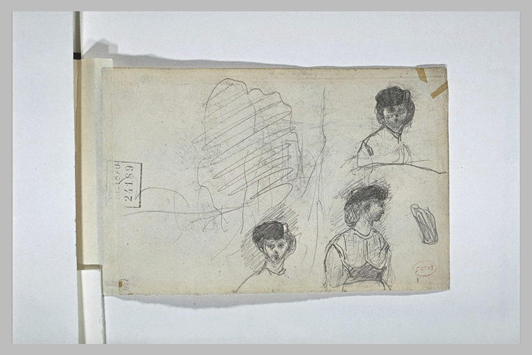 Trois études en buste d'une jeune femme coiffée d'une toque