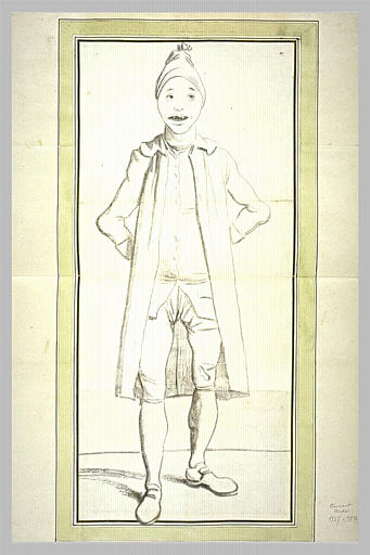 Caricature : homme en bonnet de nuit, à l'expression imbécile