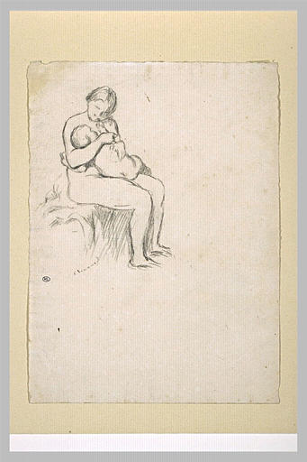 Femme nue assise tenant un enfant sur ses genoux