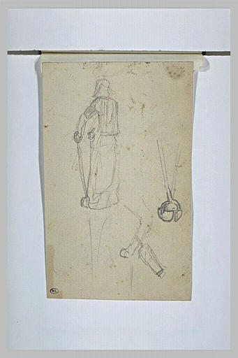 Etudes d'un ouvrier métallier, de dos, et d'outils