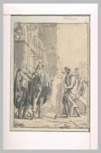 Henri IV accompagné de Sully, examine un plan qu'un homme déroule devant lui