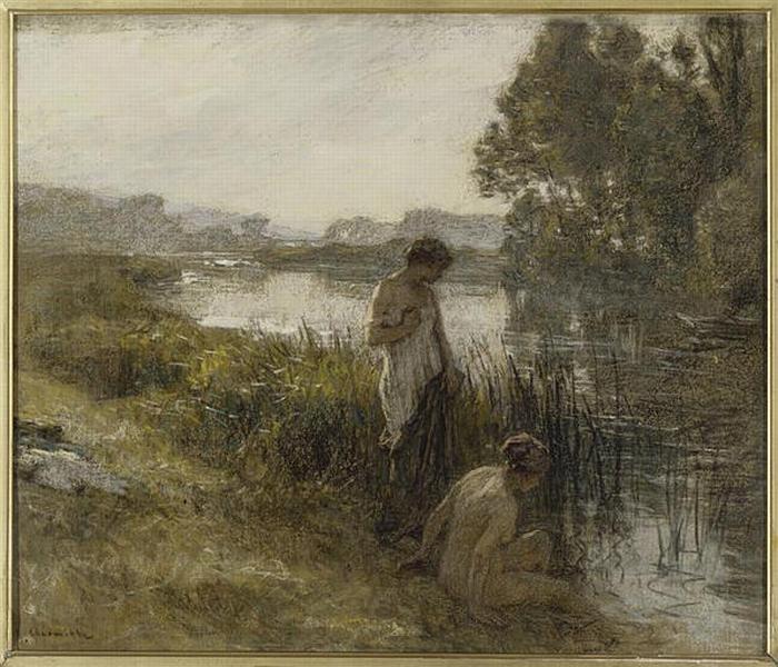 DEUX BAIGNEUSES AU BORD D'UN ETANG