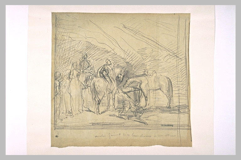 Arabes faisant boire leurs chevaux à une citerne