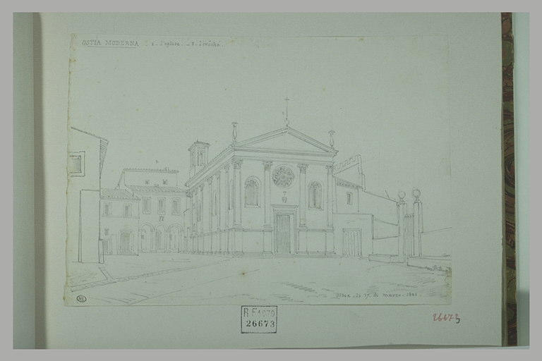 Ostia moderna: place avec une façade d'église et autres constructions